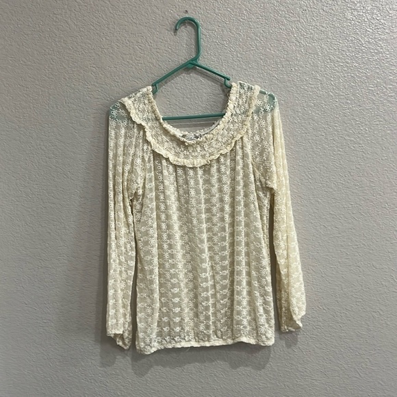 Vintage Trinity Ivory Silk Long Sleeve Eyelet Blouse Size Medium Boho - Picture 1 of 8